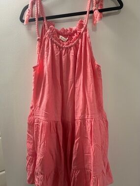 Mustard Seed Coral Pink Tiered Sundress with Braided Ties